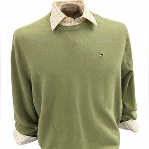 Tommy Hilfiger Crewneck Sweater Mens XXL Green Cotton Flag Logo